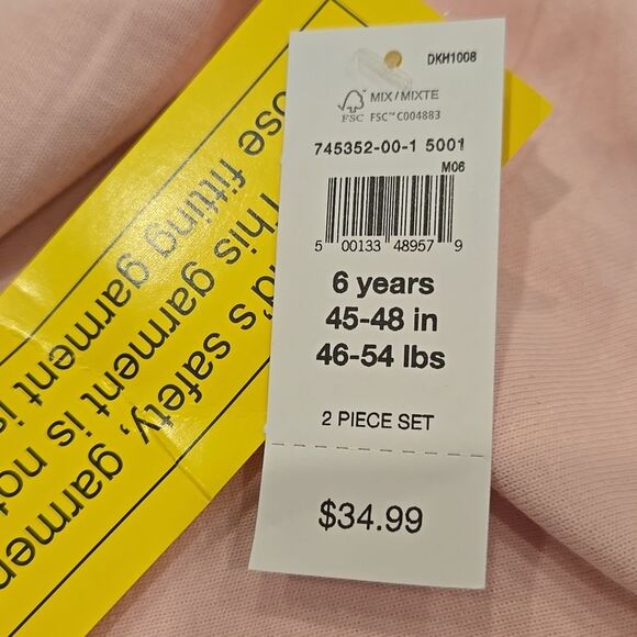 Disney Princess Pink Pajama Set for Kids 6 Years,organic Cotton - Picture 3 of 4